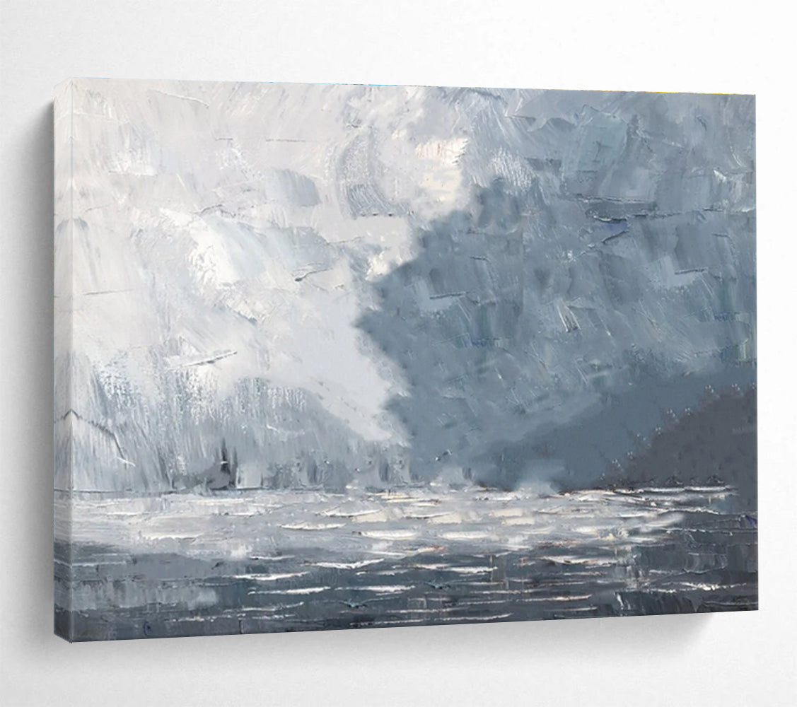 Misty Sea Abstract Painting with Gray and White Tones THY317