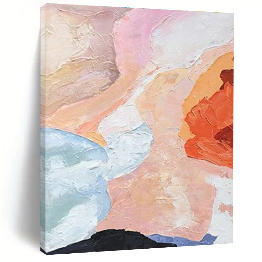 Soft Pink and Orange Abstract Painting with Textured Brushstrokes ADGE275