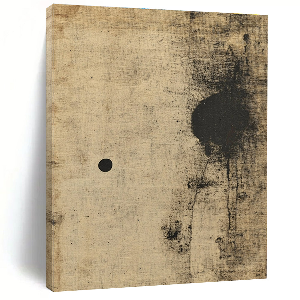 Large abstract painting of an animal in beige and black with antique texture soft edges and minimalist aesthetic.STSC635