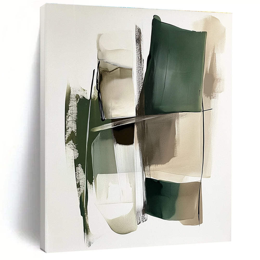 Green and Beige Abstract Painting with Geometric Shapes GER560