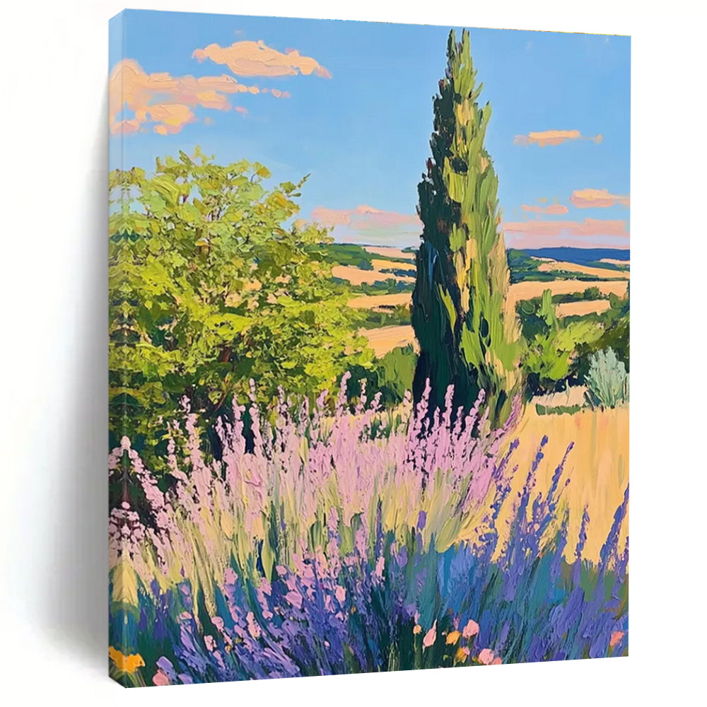 Scenic Landscape with Lavender Painting in Bright Colors ADGE436
