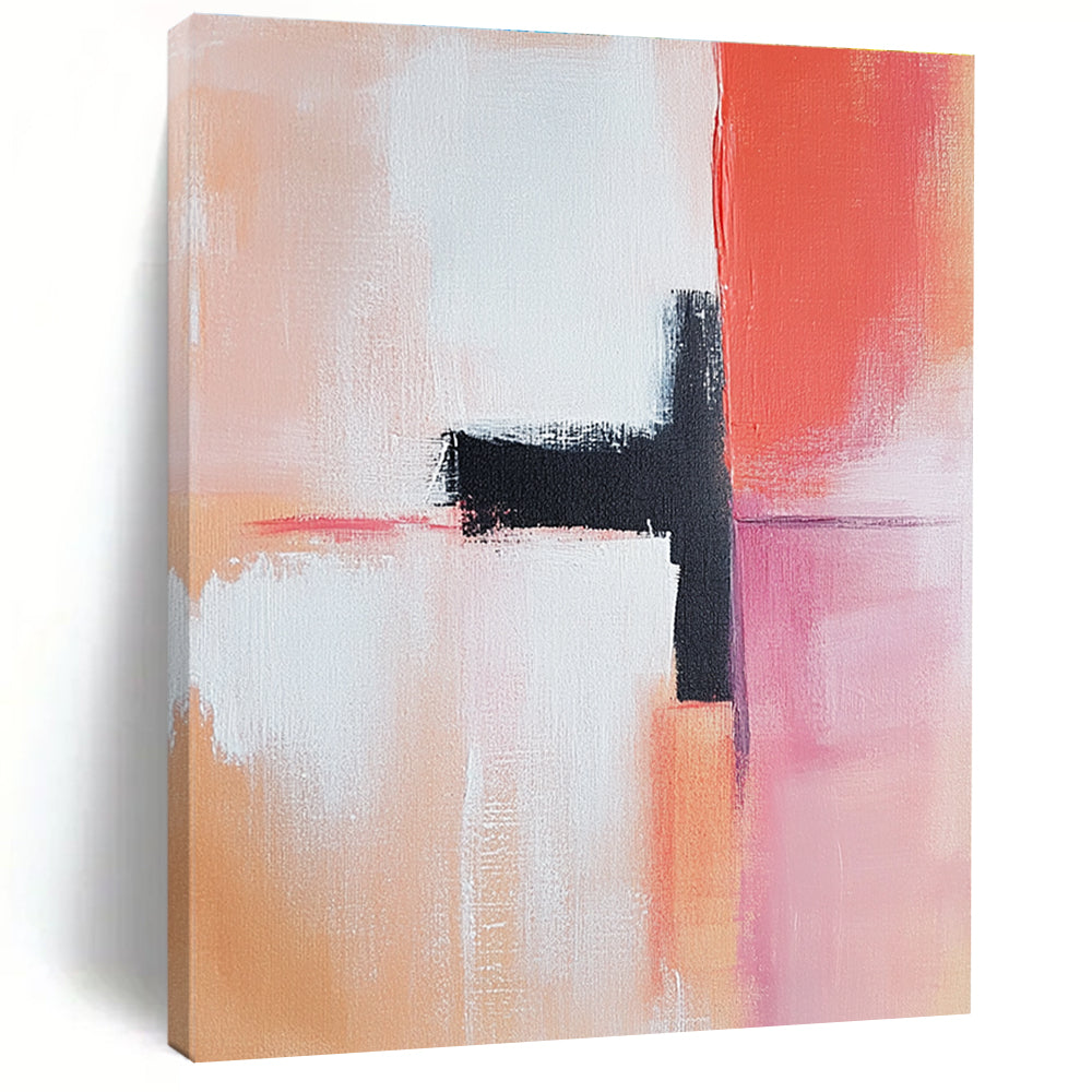 Large abstract painting featuring light pink peach and white tones with a dark red accent oil on canvas in the style of Henri Matisse.STSC819