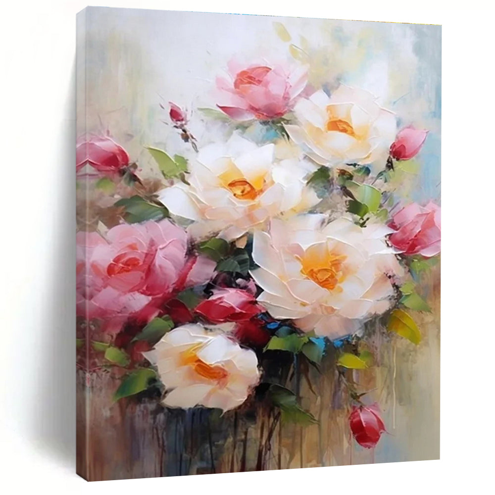 Soft Floral Abstract Painting with Gentle White and Pink Tones ADGE429