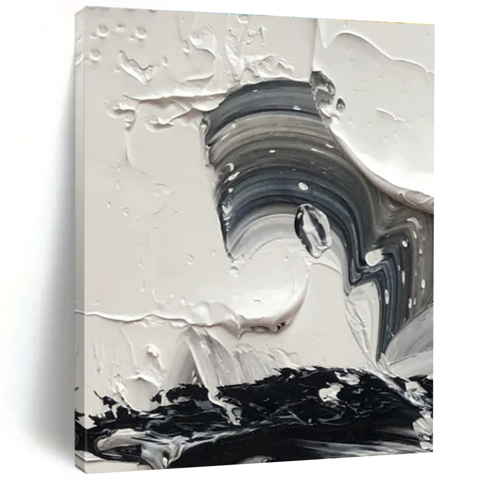 Monochrome Impasto Swirl Abstract Painting with Fluid Textures ADGE444