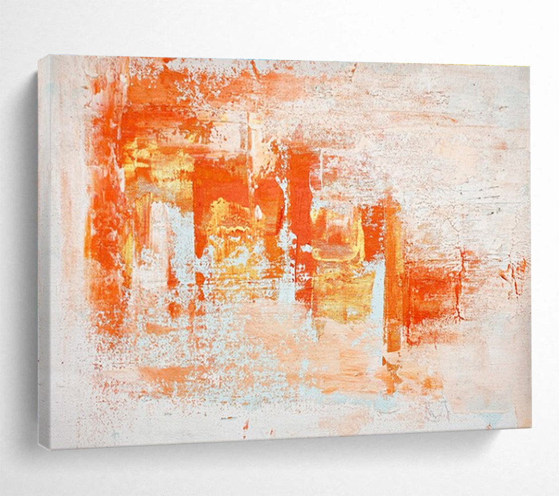 Orange White Abstract Painting with Warm, Energetic Brushstrokes THY377