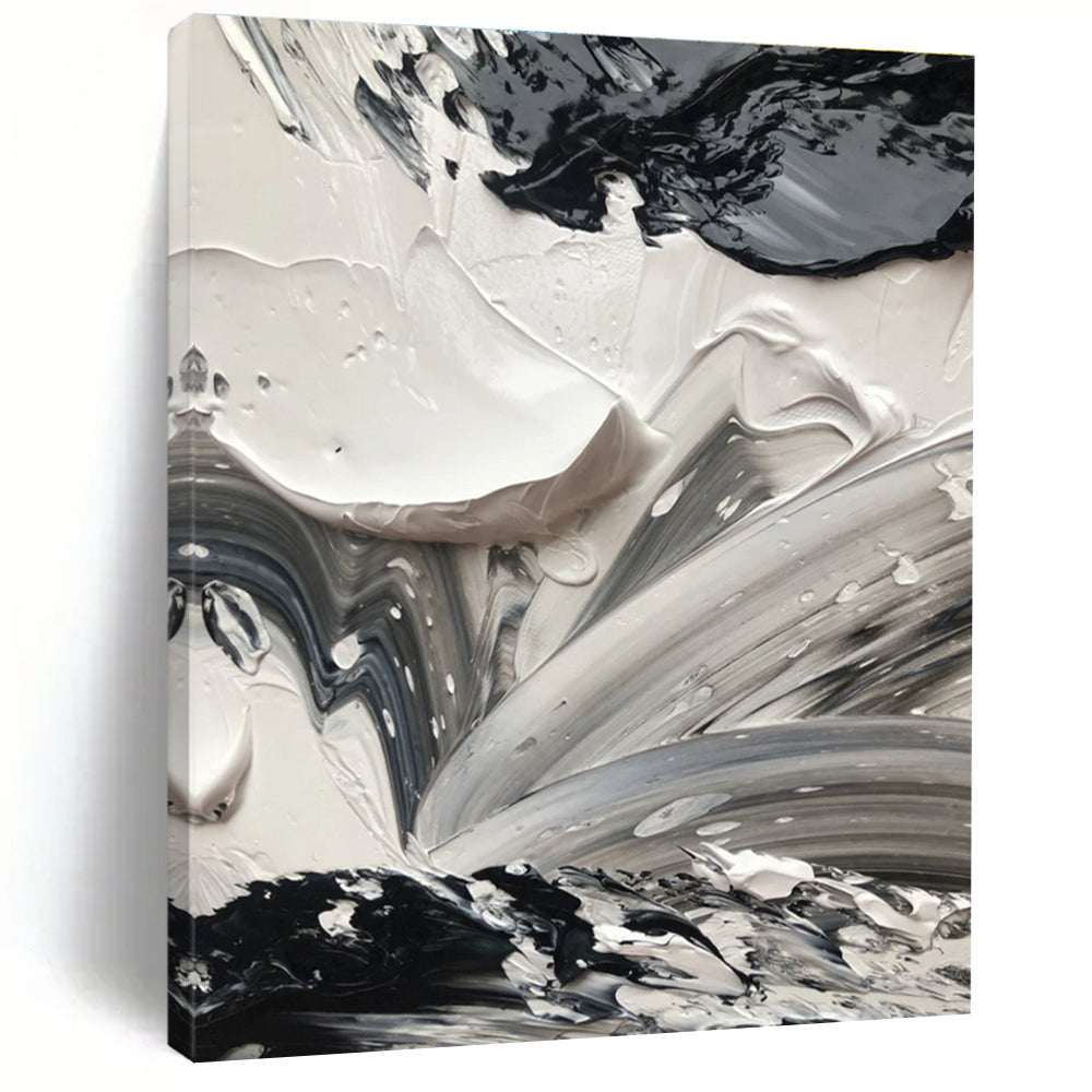 Black and White Impasto Abstract Painting with Dynamic Textures ADGE440