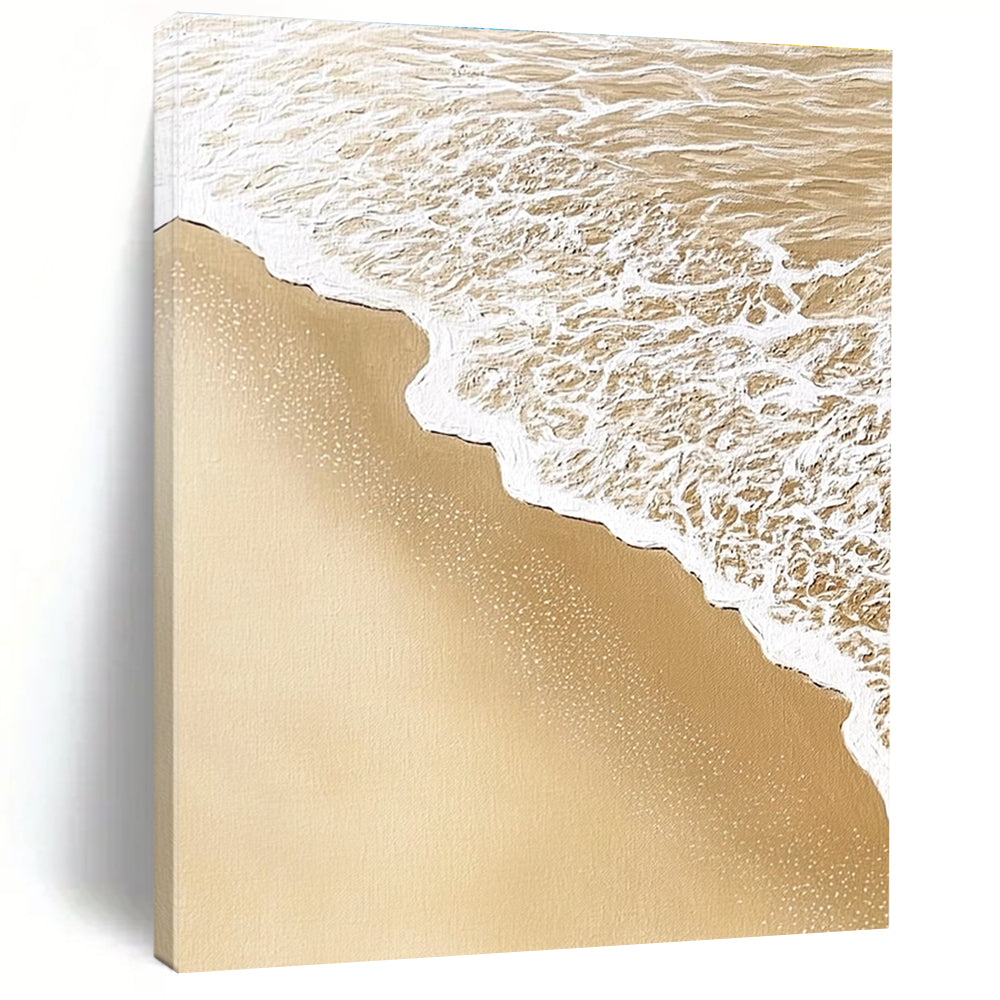 Abstract art capturing intricate sand and water patterns with soft waves blending detailed textures in light beige and white colors.STSC952