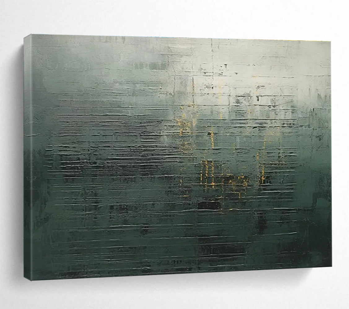 Green Gold Abstract Painting with Textured Layers THY323