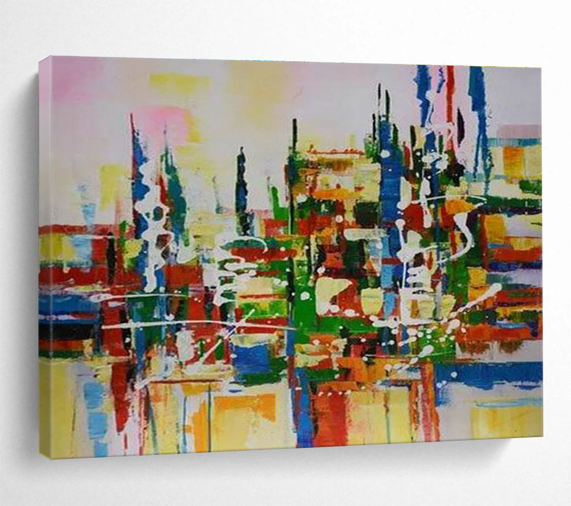 Vibrant Cityscape Abstract Painting with Multicolor Urban Energy THY285