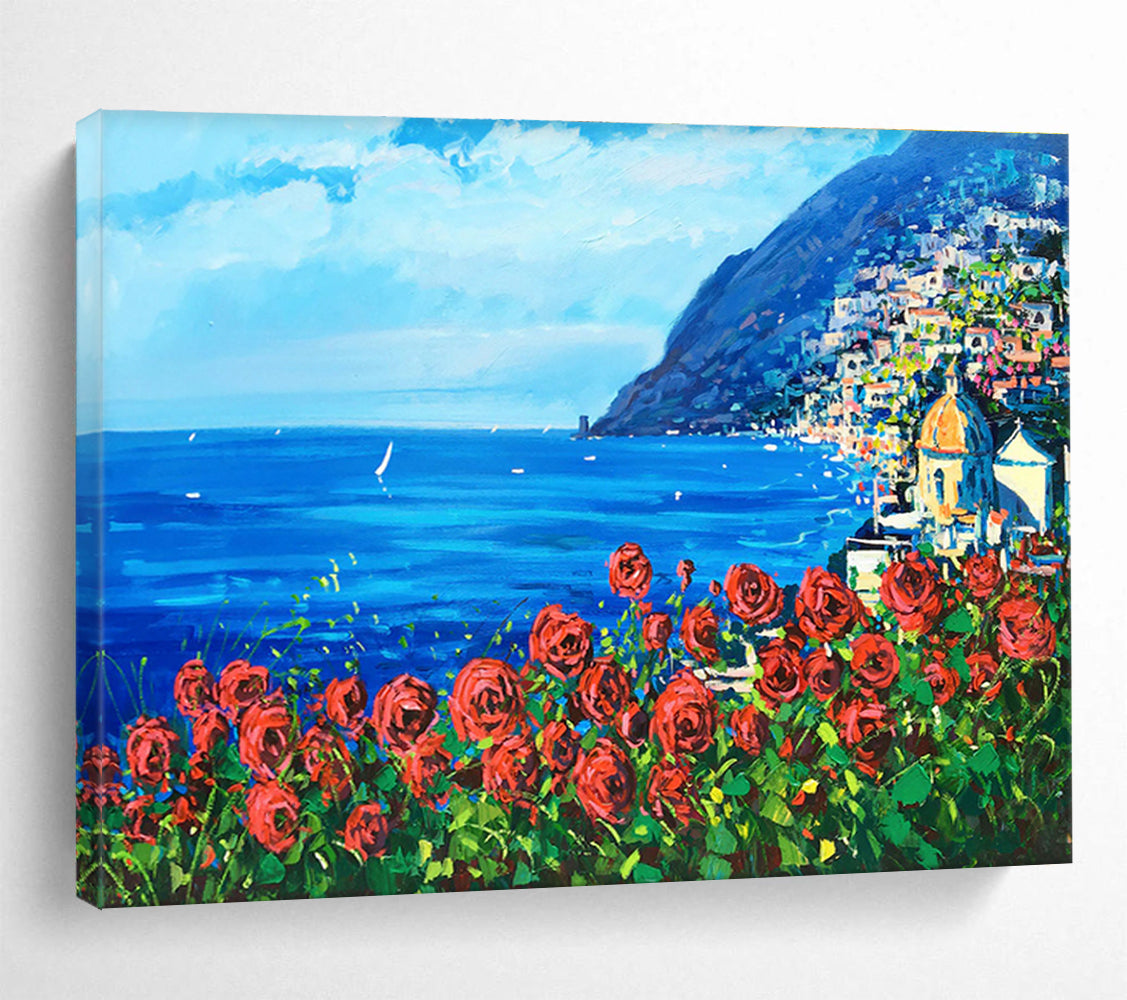 Amalfi Coast with Roses Abstract Painting THY424