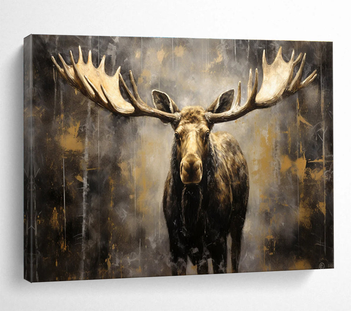 Brown Gold Moose Portrait Abstract Painting THY078
