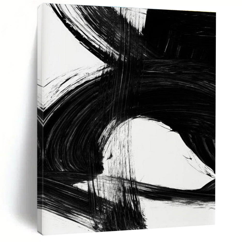 Black Ink Abstract with Dynamic Forms Painting ADGE196
