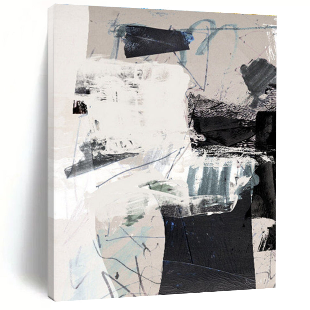 Mixed - media Abstract with Neutral and Blue Tones Painting ADGE194