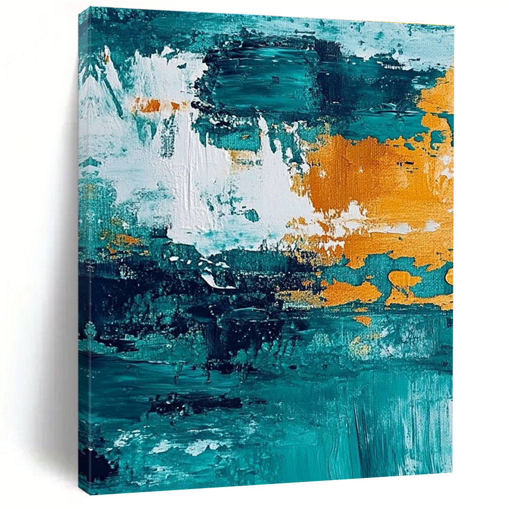 Teal Orange Abstract Painting with Textured Strokes GER793