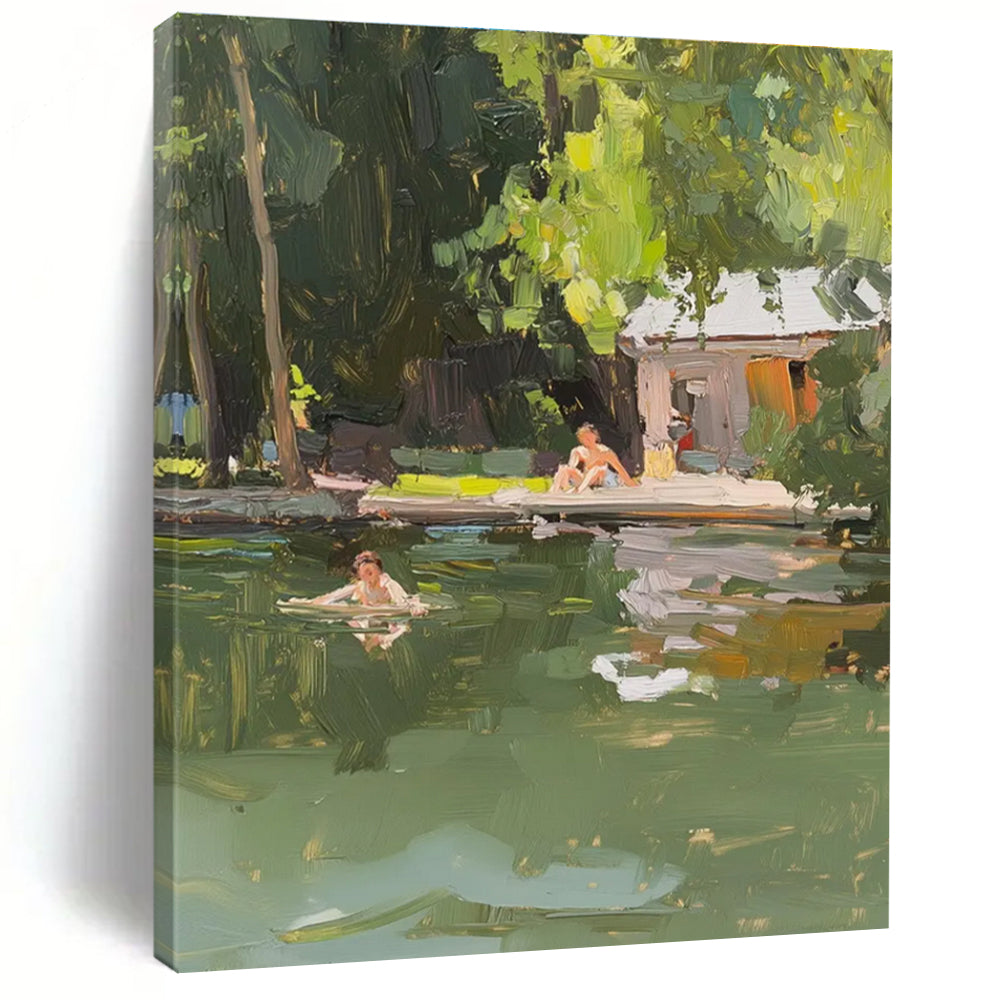 Outdoor Leisure Scene Painting with Natural Green Tones ADGE432
