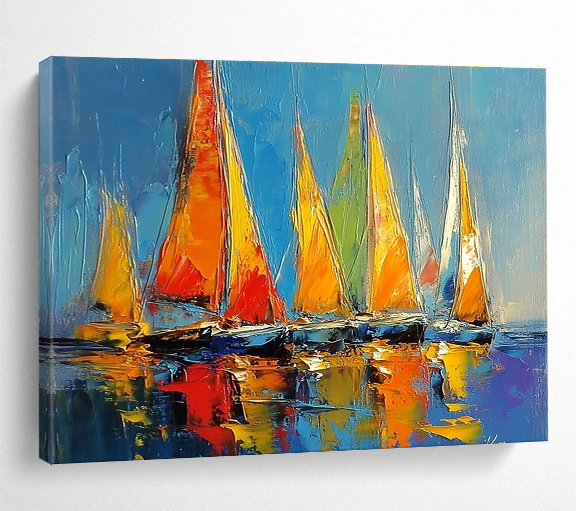 Colorful Sailboats Abstract Painting with Vibrant Sails DYP433