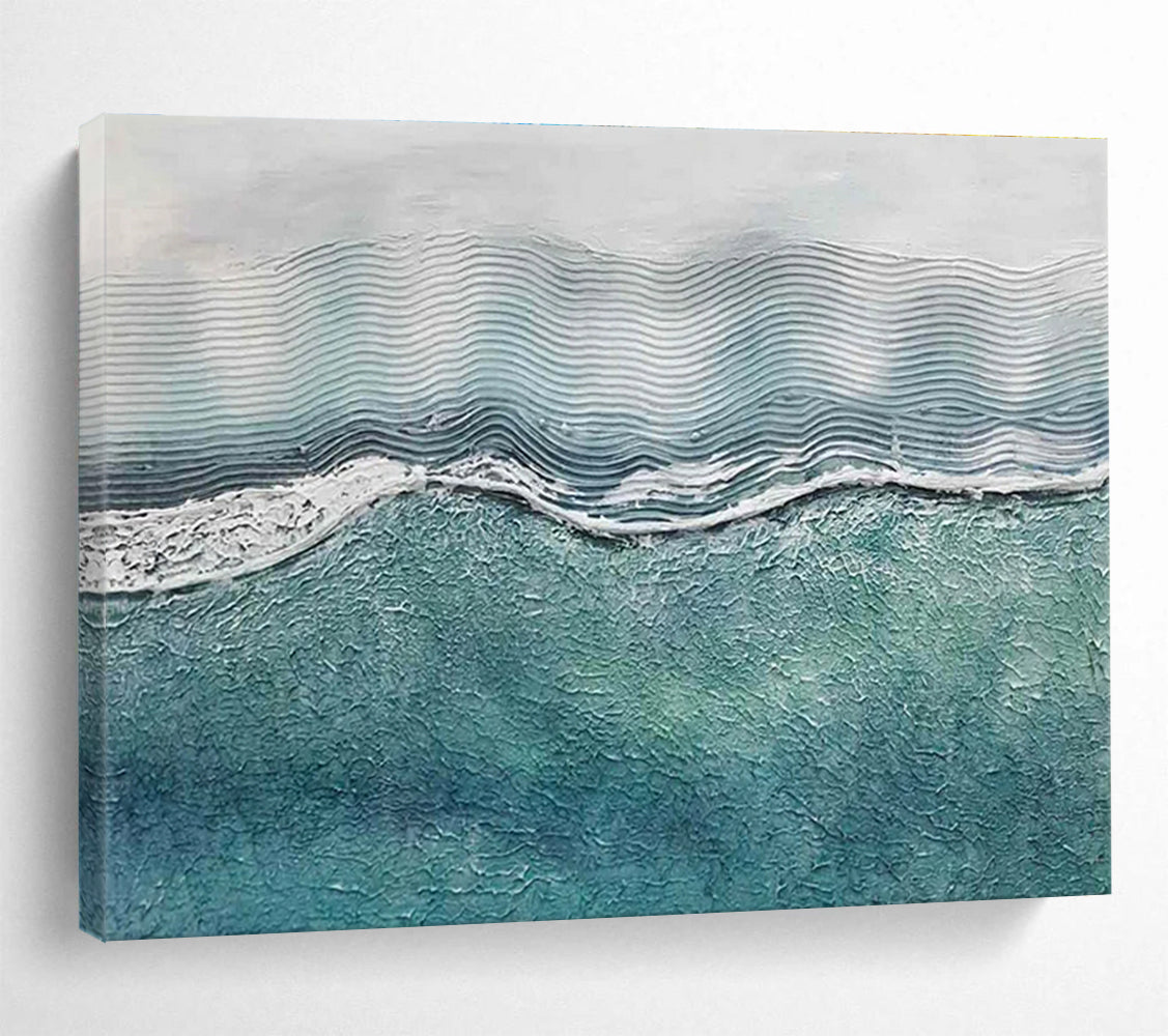 Wavy Sea Texture Abstract Painting with Blue and White Tones THY278