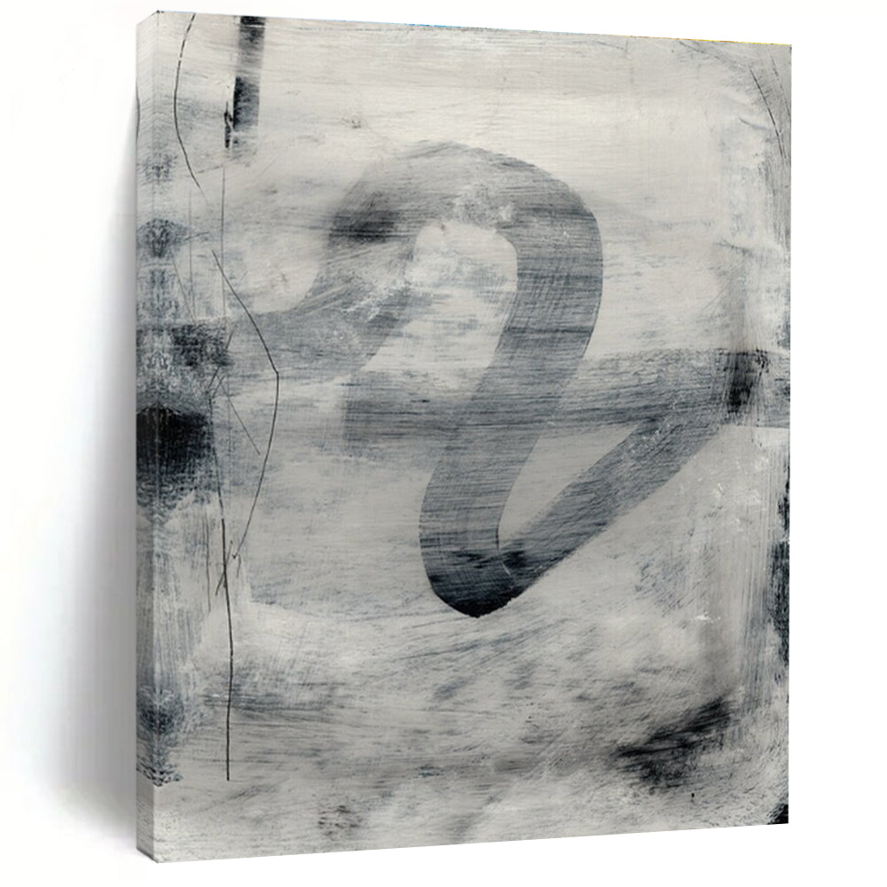 Gray Ink Abstract with Expressive Brushstrokes Painting ADGE189