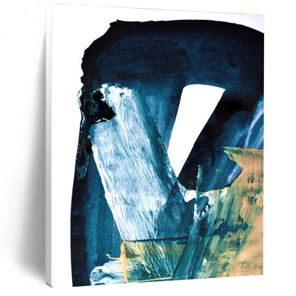Blue and Gold Abstract with Textured Layers Painting ADGE190