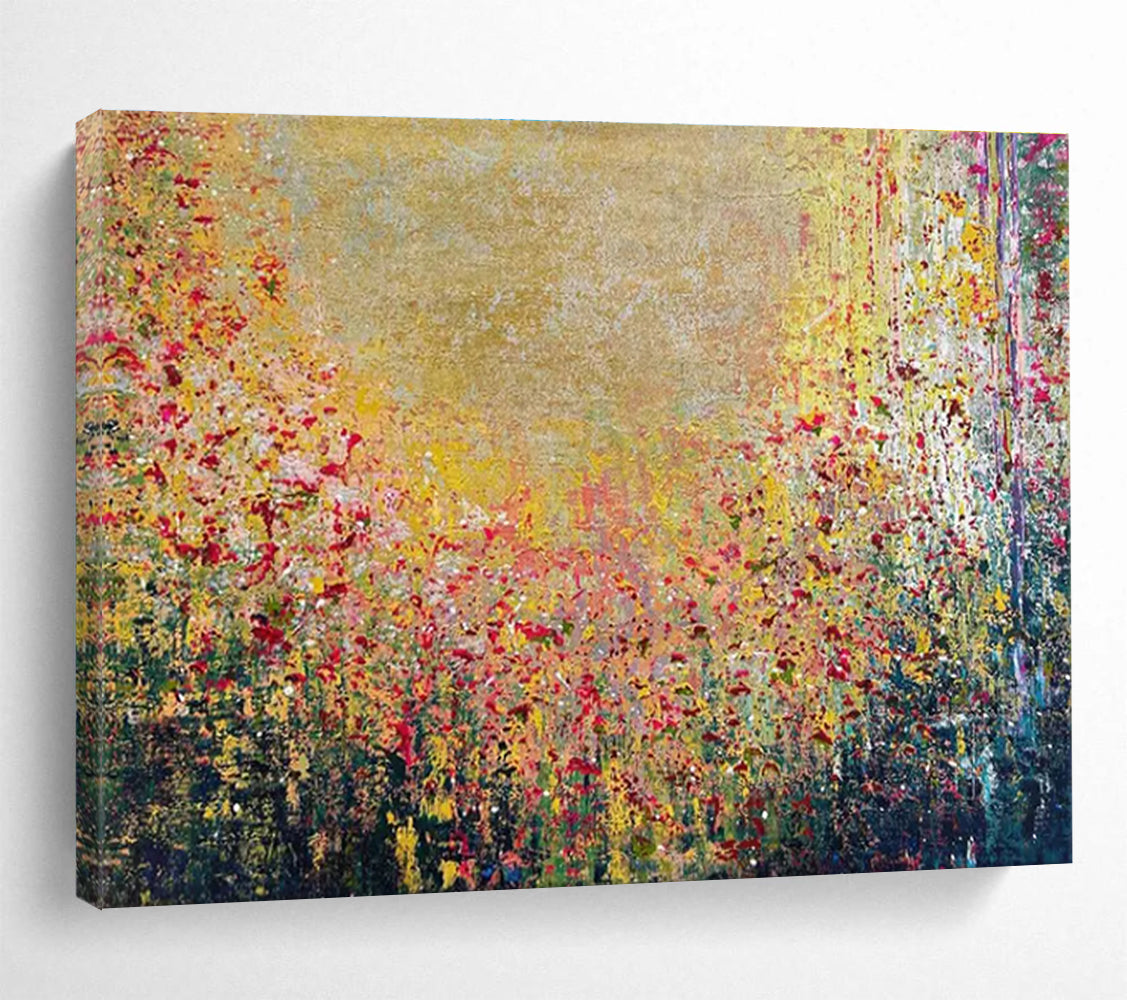 Golden Field Abstract Painting with Vibrant Floral Hues THY325