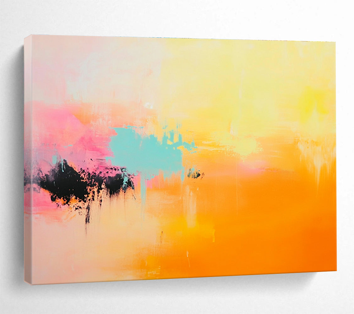 Large abstract painting featuring soft hues of light yellow, pink, orange, and turquoise for a serene and uplifting atmosphere.SC254