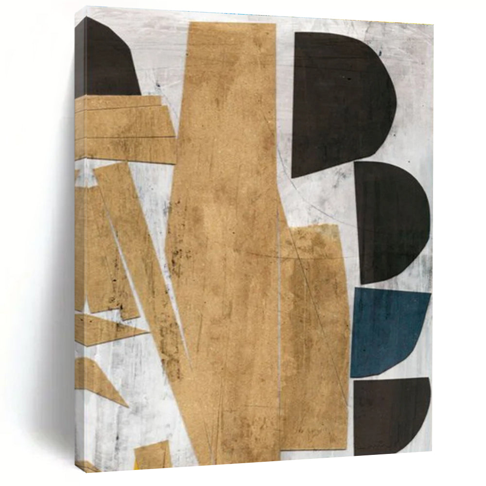Geometric Abstract with Neutral and Blue Tones Painting ADGE216