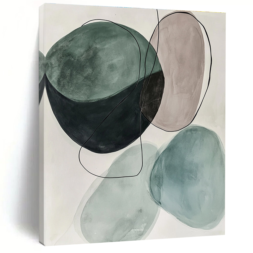 Green Beige Abstract Painting with Minimalist Forms GER734