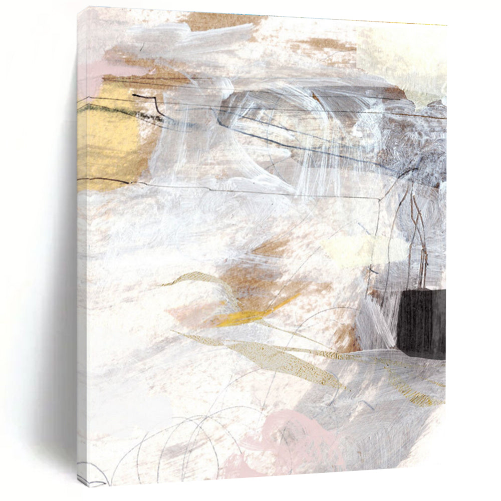 Mixed - media Abstract with Soft Tones and Lines Painting ADGE187
