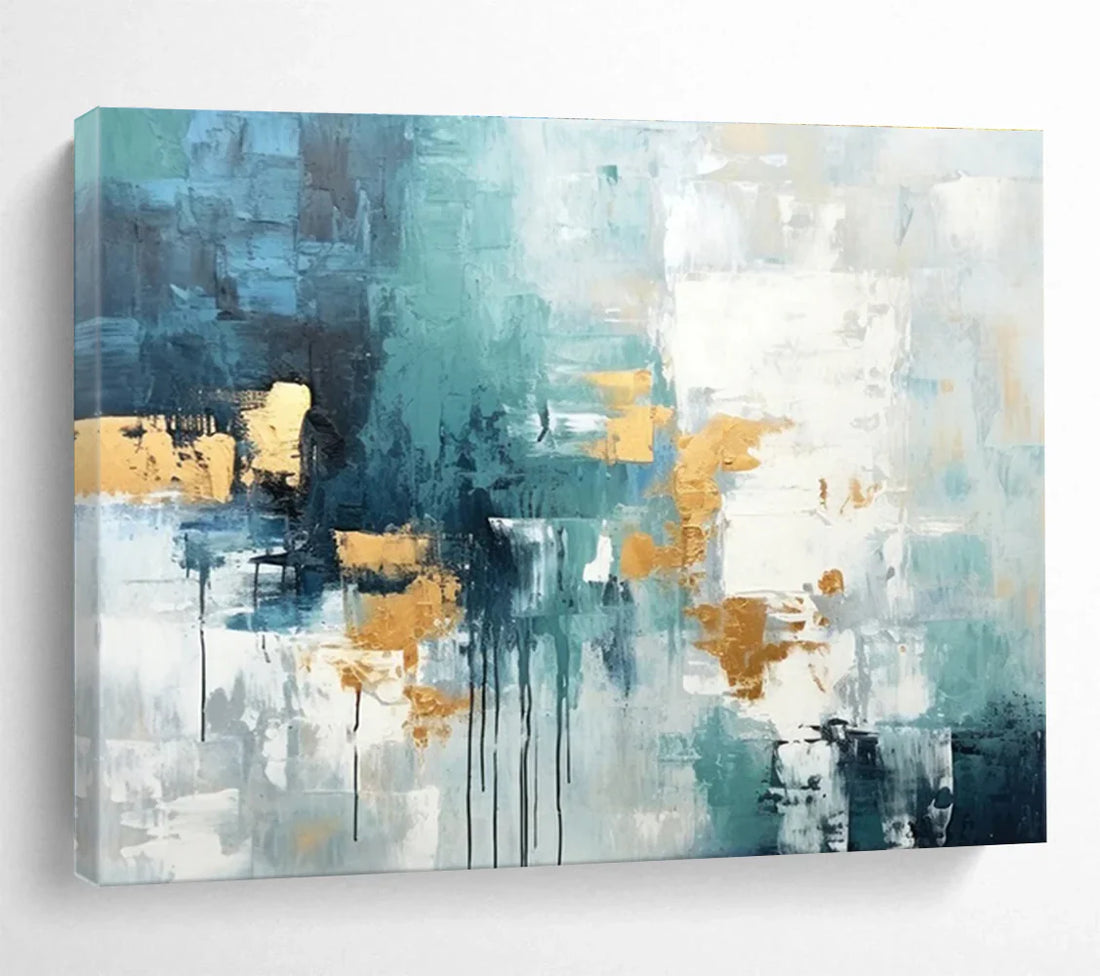 Oceanic Rhythms - A Deep Dive into Teal and Gold Abstract Drip Art
