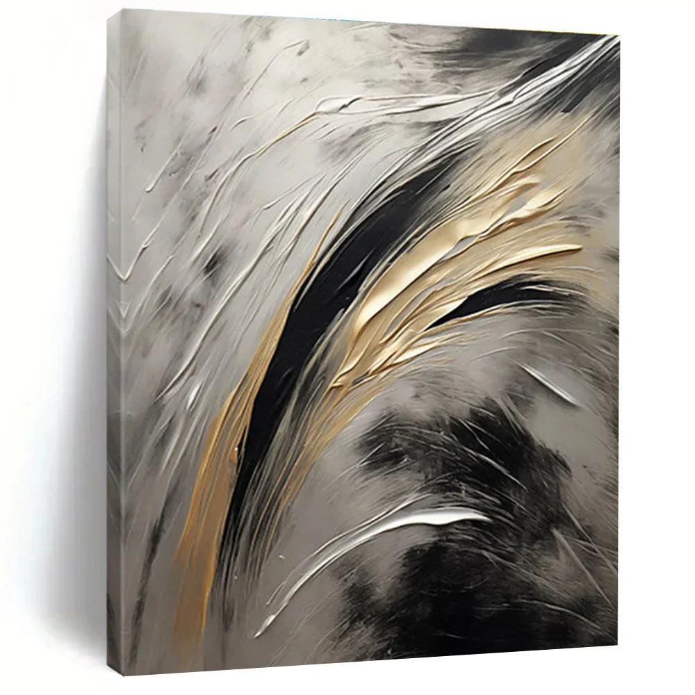 The Intersection of Elements - A Textured Abstract in Gold, Silver, and Black