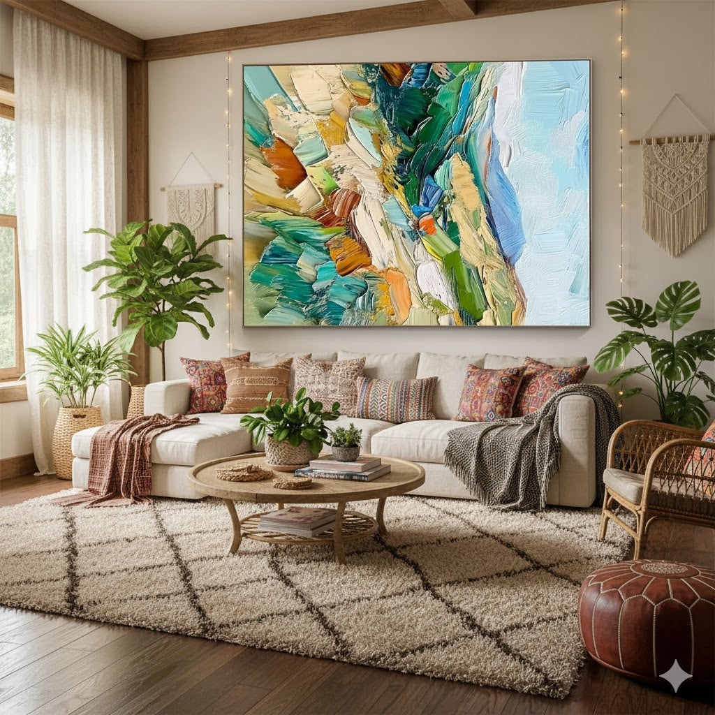 Unveiling the Layers: An In-Depth Analysis of "Colorful Landscape Abstract Painting with Thick Impasto GER074"