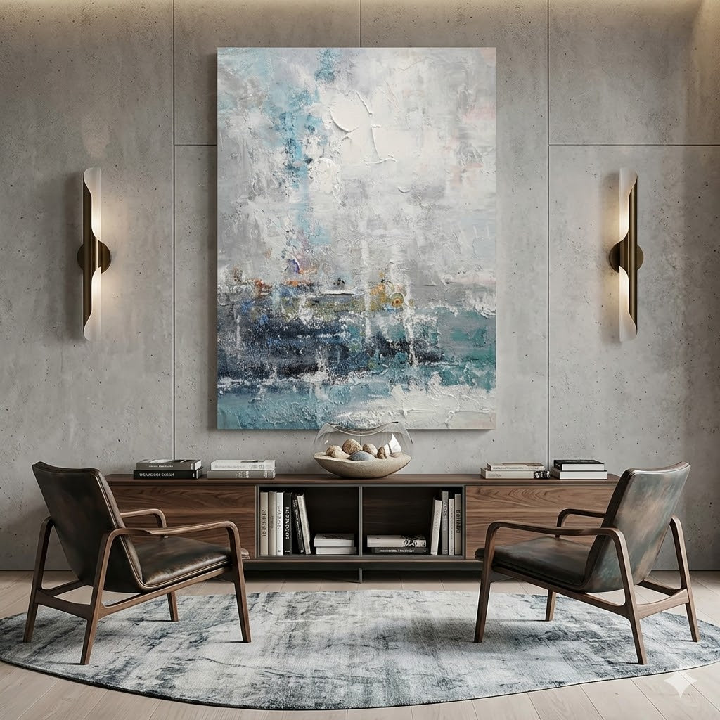 Serene Layers of Light: How Oversized Handmade Abstract Painting Transforms Dining Rooms and Entryways