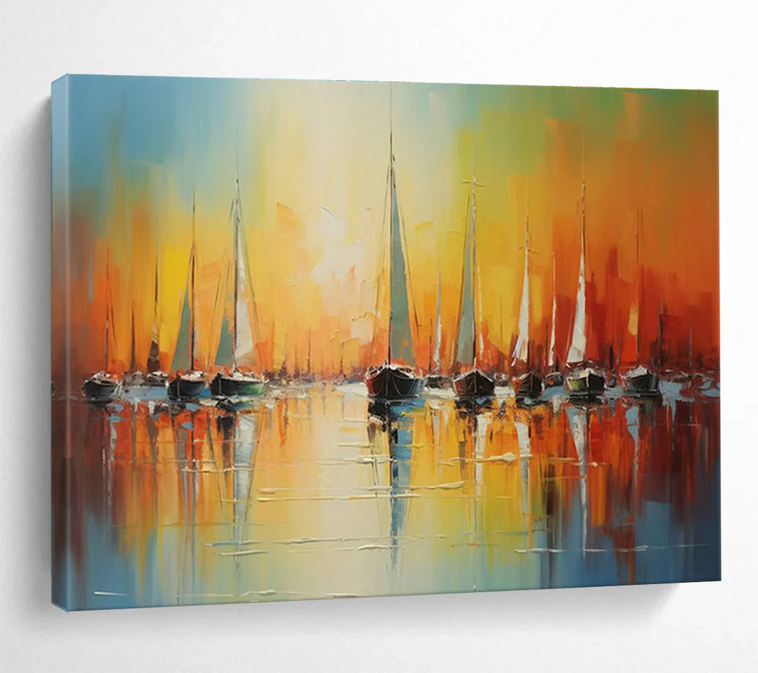 Sails of Serenity - A Journey into the Golden Hour of Abstract Art