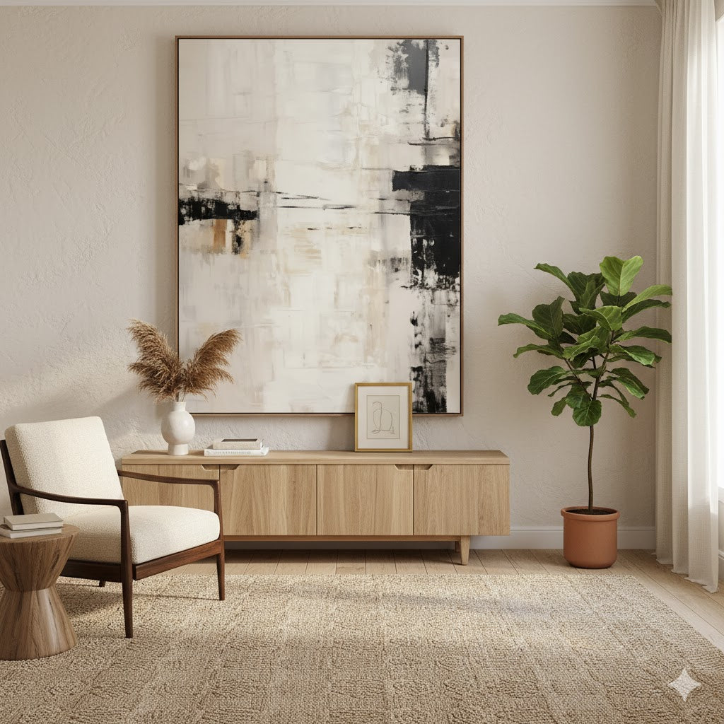 The Essence of Silence: A Deep Dive into Adrian Gage's Monochromatic Minimalist Abstract Painting with Black and Beige ADGE131