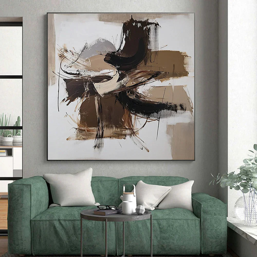 Unveiling the Essence: A Deep Dive into "Beige Brown and White Abstract Painting with Energetic Strokes GER639"