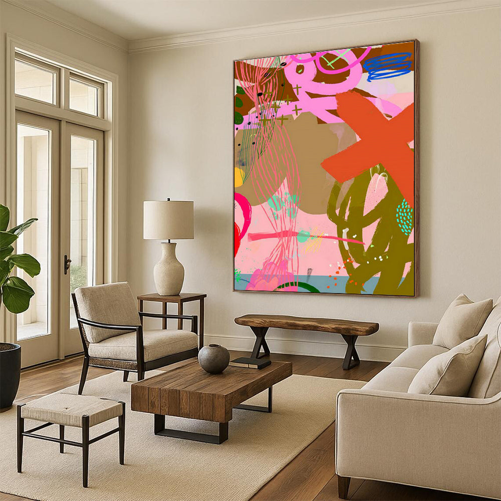 Extensive Custom Hand-Painted Abstract Painting - Dynamic Decor for Sports Bars  DLZ0154