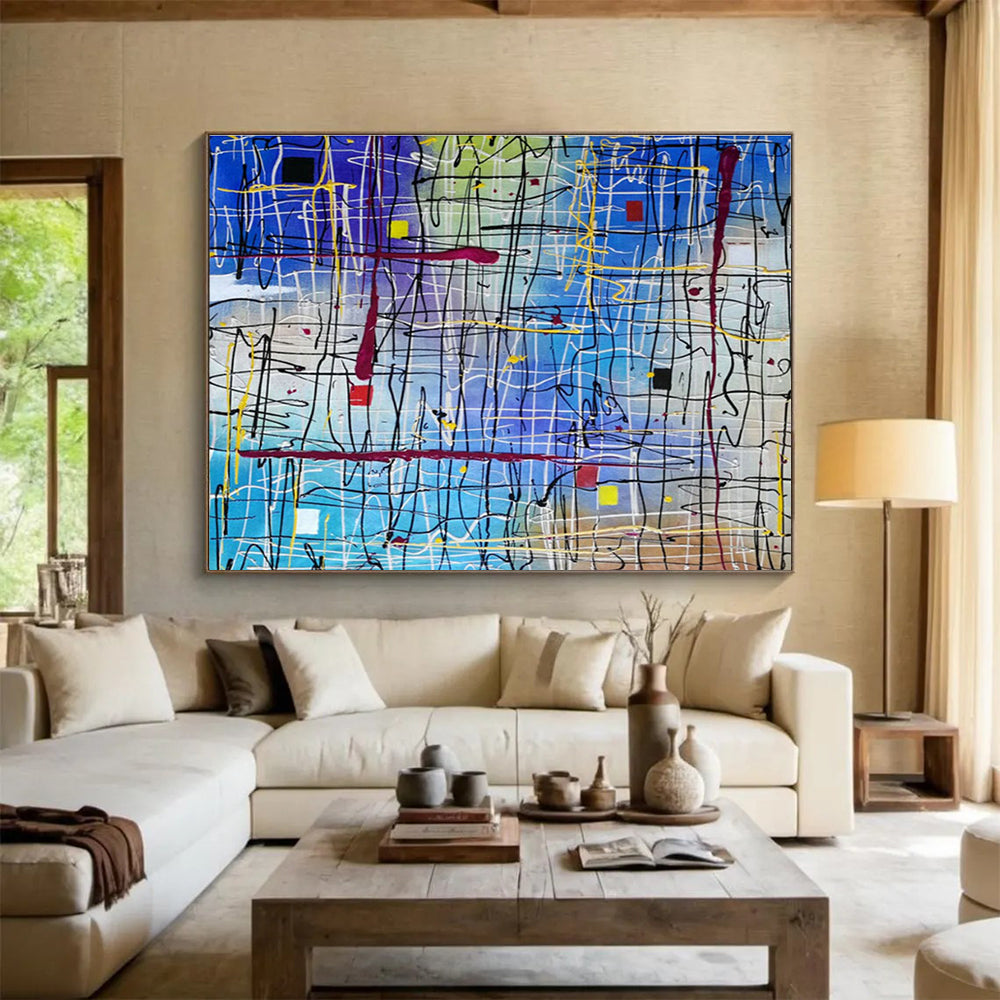 Hand-Painted Large Abstract Canvas, Dramatic Black and White for Entryways DLZ3233