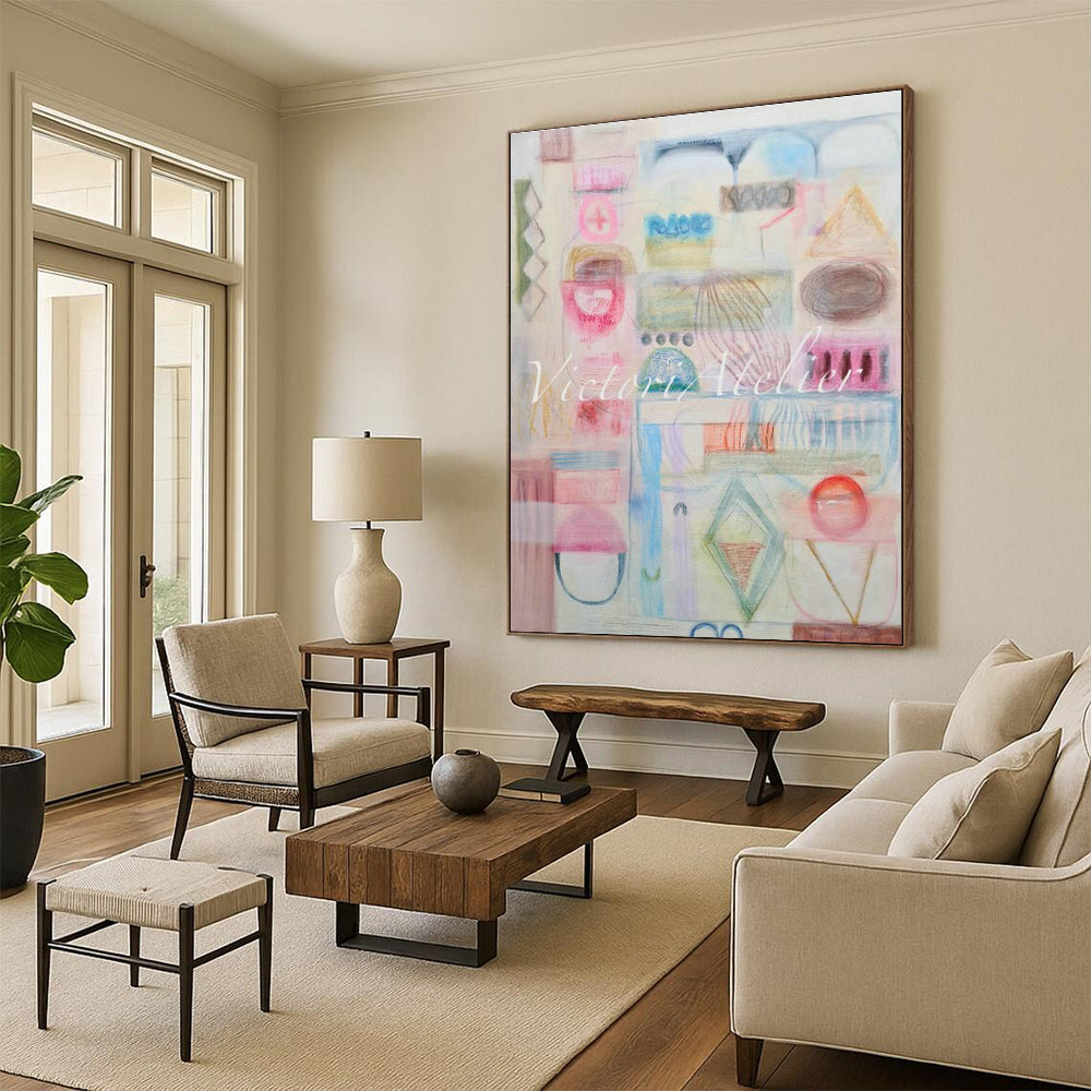 Oversized Custom Hand-Painted Abstract Wall Art for Urban Foraging Workshops  DLZ0091