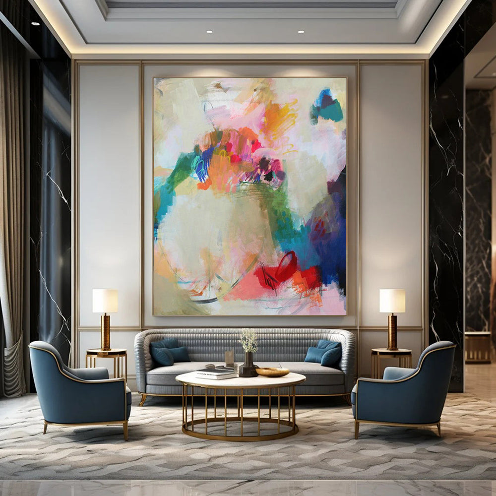 Spacious Custom Hand-Painted Abstract Art - Perfect for Community Centers  DLZ0150