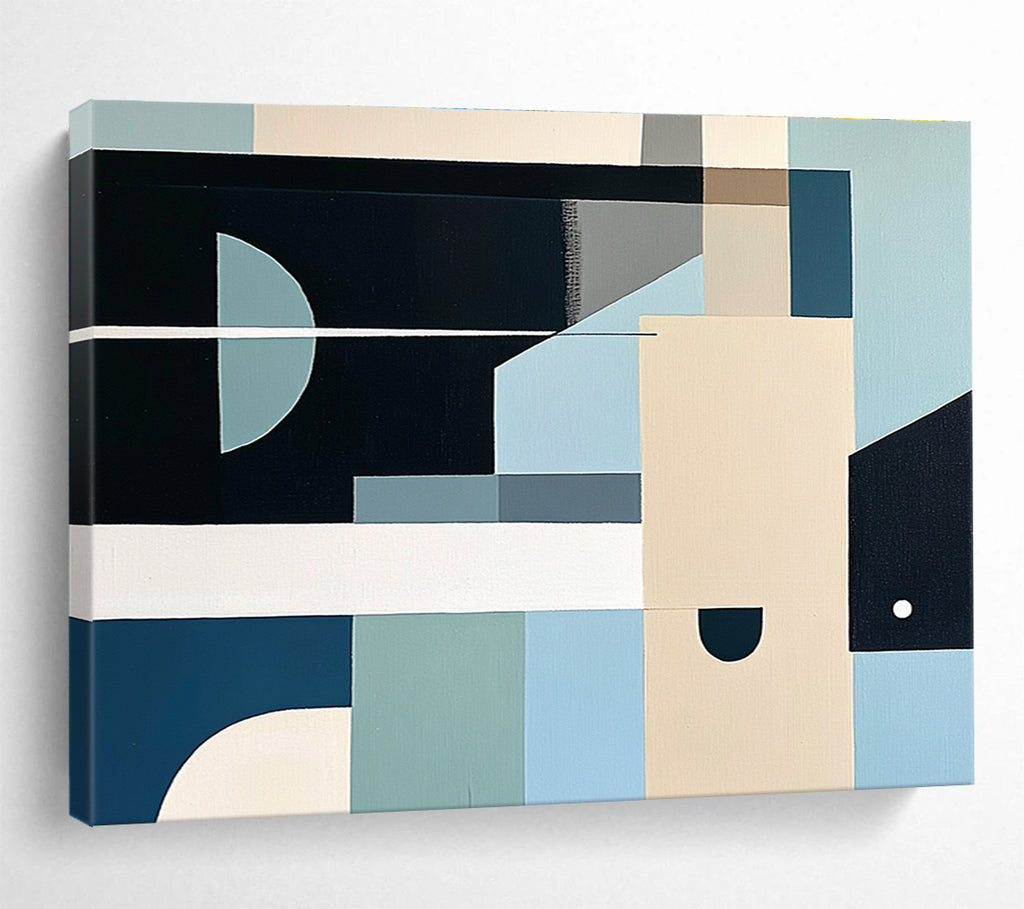 Geometric Blue and Beige Abstract Painting DYP103