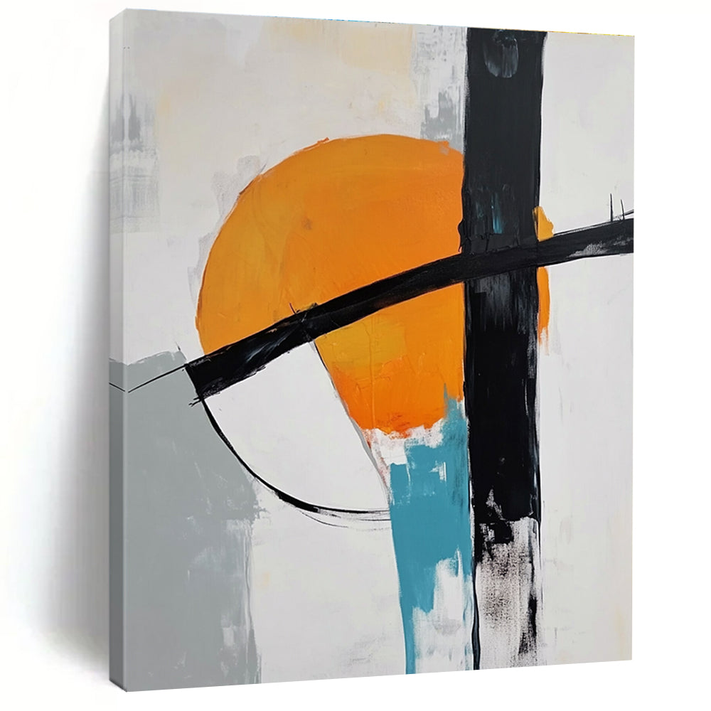 Orange Black and White Abstract Painting with Circular Motifs GER697