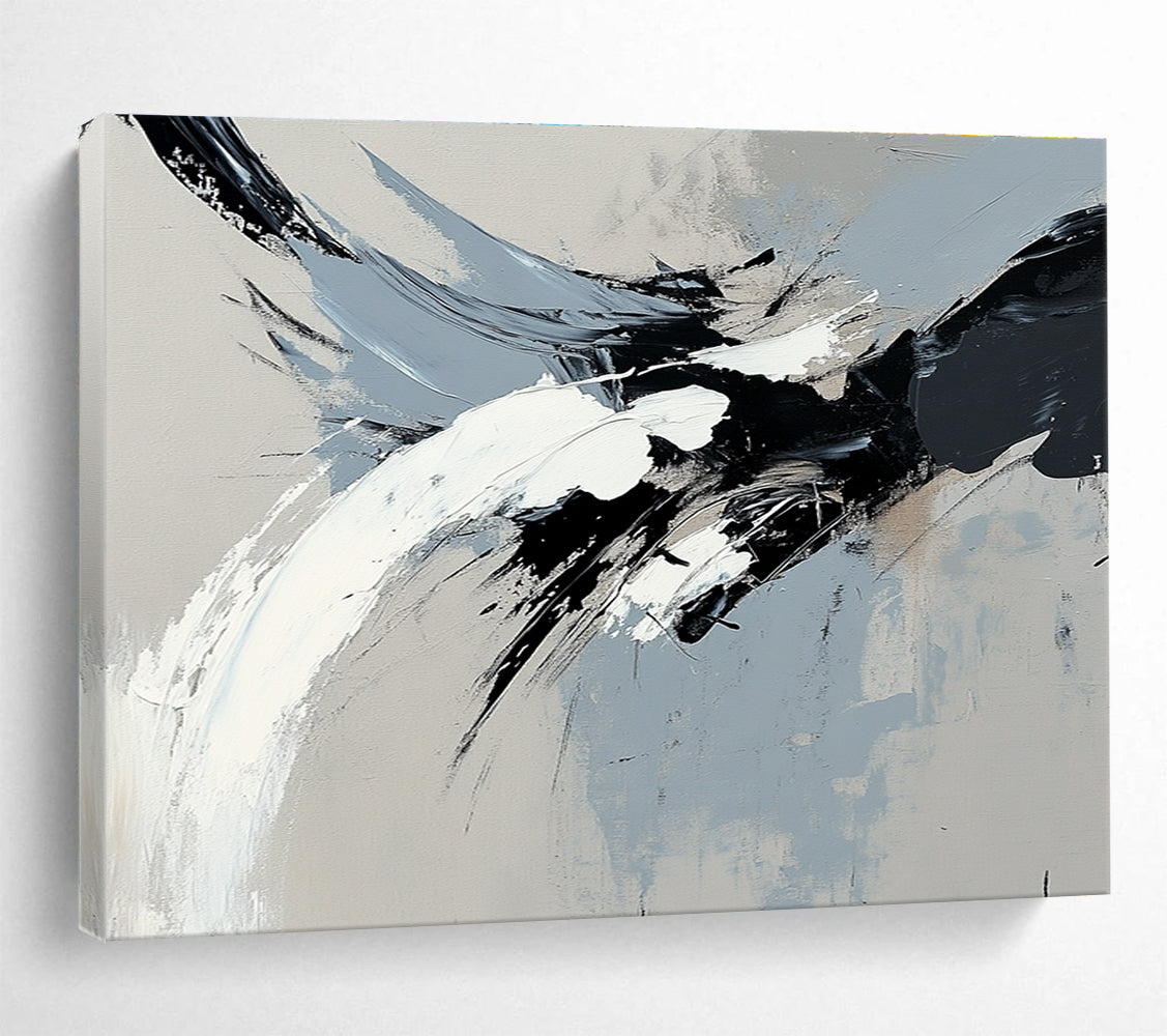 Black and White Abstract Painting with Dynamic Brushstrokes DYP387