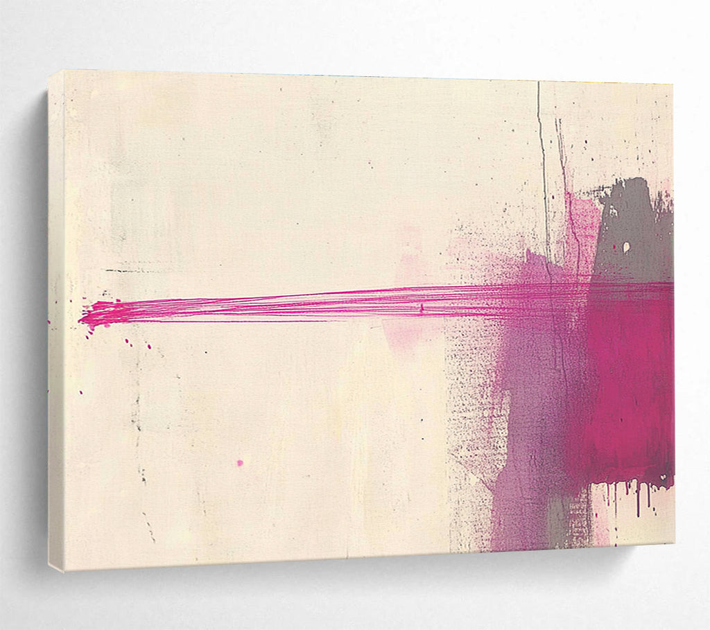 A large abstract painting featuring an elongated red line against a light beige background, creating elegance through simplicity and depth in minimalistic design.SC550