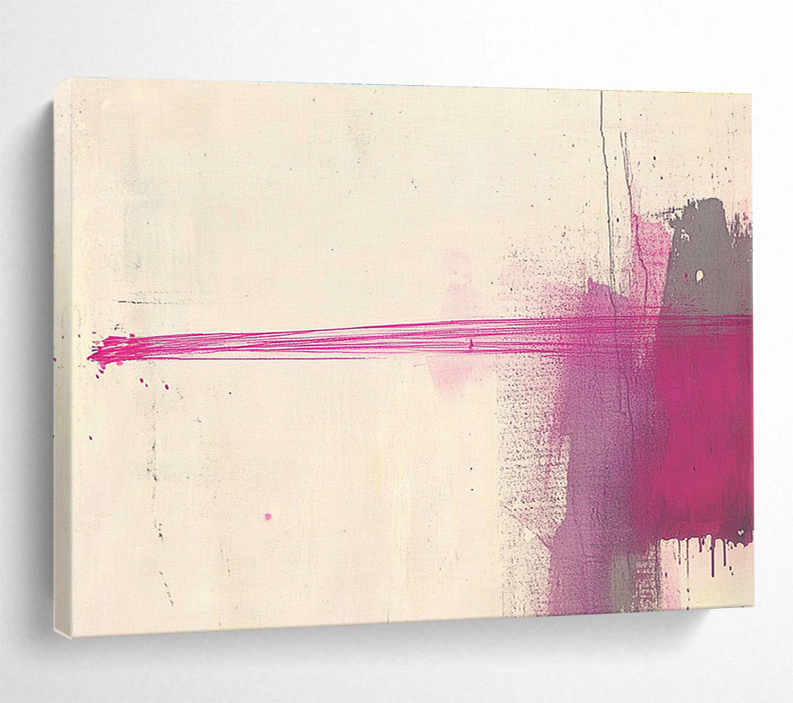 A large abstract painting featuring an elongated red line against a light beige background, creating elegance through simplicity and depth in minimalistic design.SC550