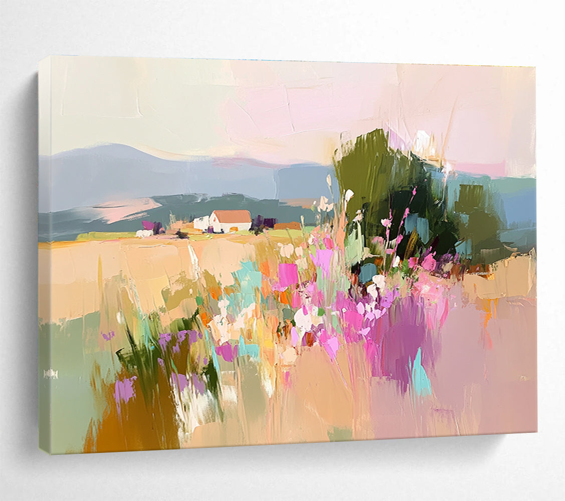 Colorful Rural Landscape Abstract Painting with Vivid Florals and Fields DYP263
