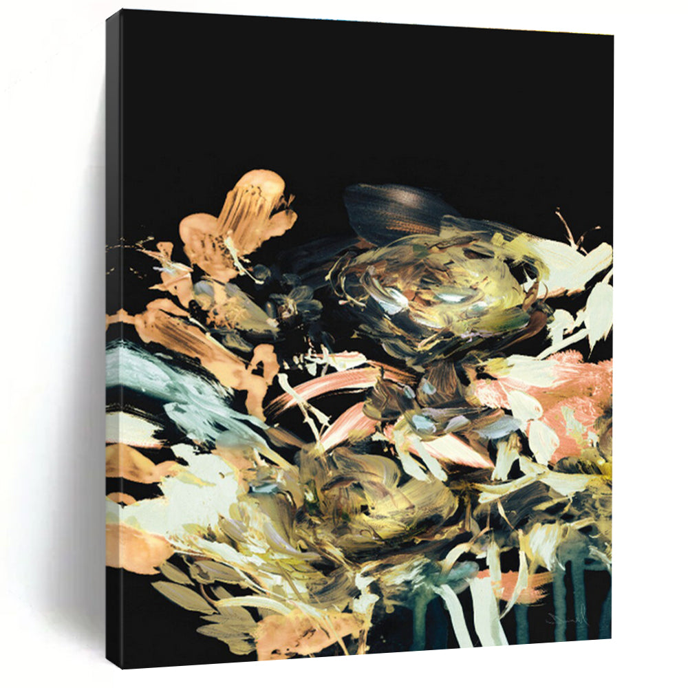 Colorful Floral Abstract on Black Background Painting ADGE171