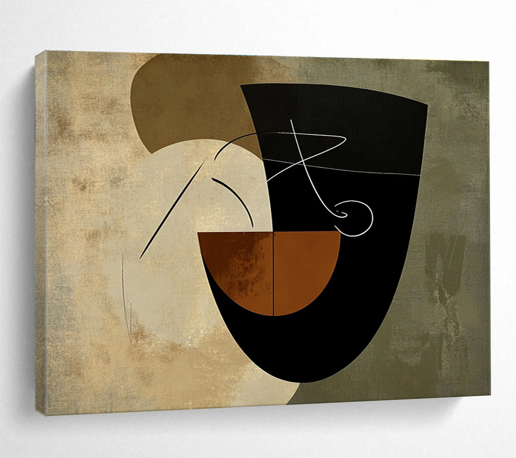 An abstract artwork featuring organic shapes in earthy tones with a stylized hand illustrating an 'S' on a textured bowl background.SC484