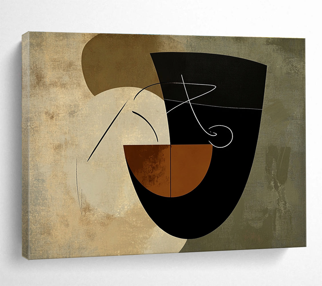 An abstract artwork featuring organic shapes in earthy tones with a stylized hand illustrating an 'S' on a textured bowl background.SC484