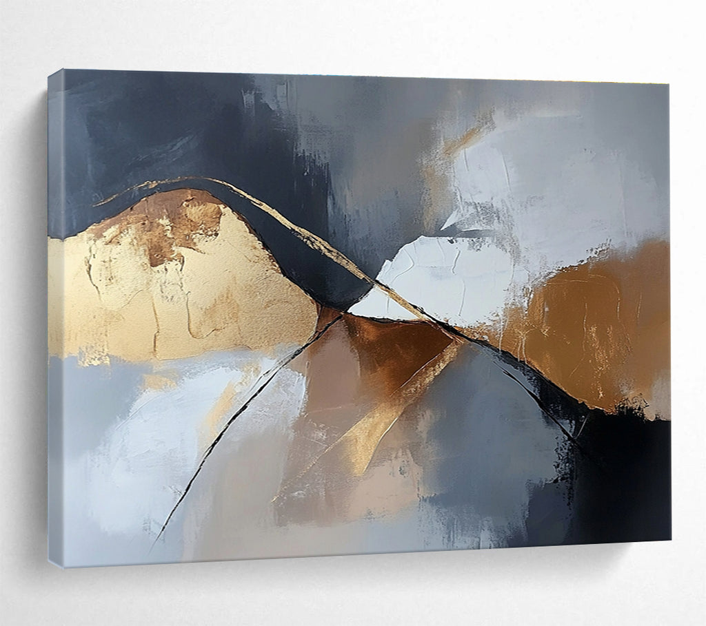 Gray Gold Abstract Landscape Painting with Abstract Mountains DYP485