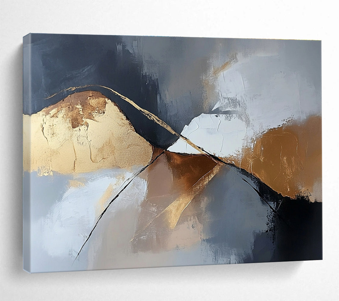 Gray Gold Abstract Landscape Painting with Abstract Mountains DYP485